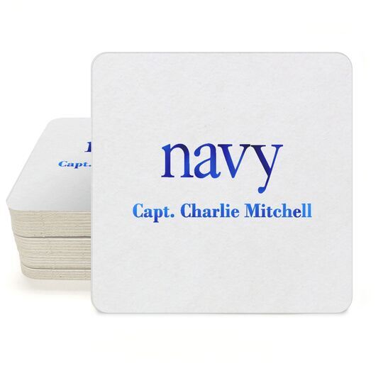 Big Word Navy Square Coasters
